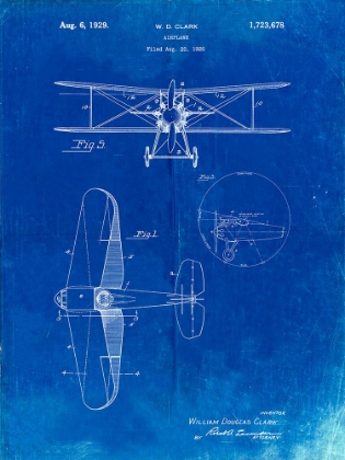 Picture of PP68-FADED BLUEPRINT STAGGERED BIPLANE AIRCRAFT PATENT POSTER