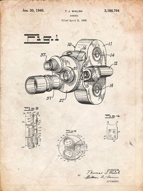 Picture of PP72-VINTAGE PARCHMENT BELL AND HOWELL COLOR FILTER CAMERA PATENT POSTER