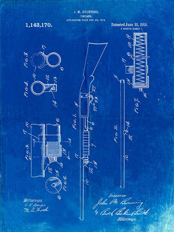 Picture of PP74-FADED BLUEPRINT ITHACA SHOTGUN PATENT POSTER