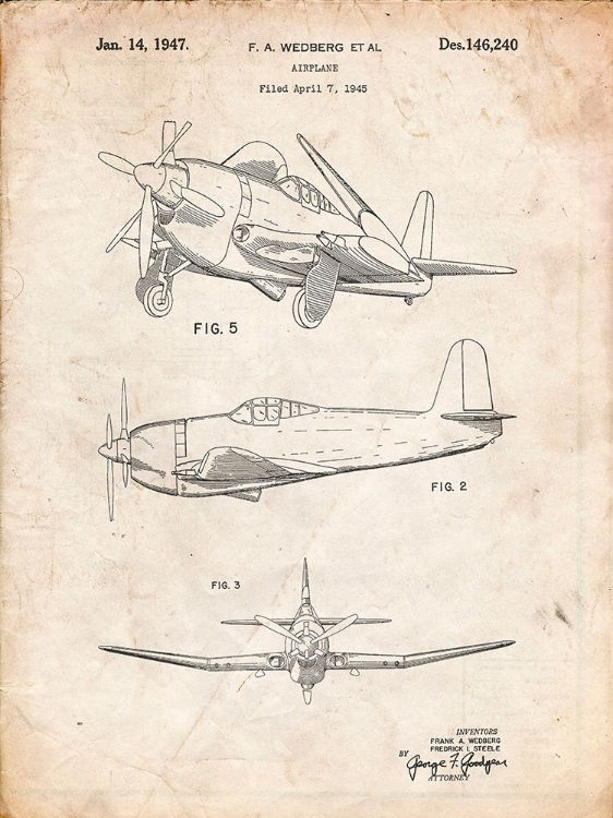 Picture of PP82-VINTAGE PARCHMENT CONTRA PROPELLER LOW WING AIRPLANE PATENT