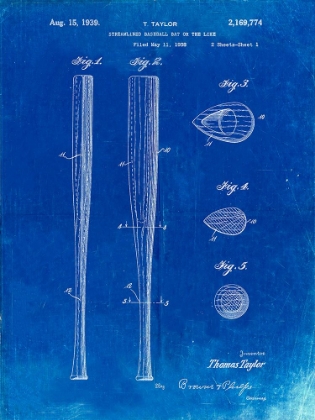 Picture of PP89-FADED BLUEPRINT VINTAGE BASEBALL BAT 1939 PATENT POSTER