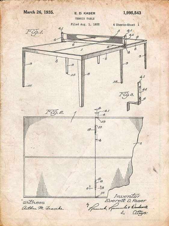 Picture of PP92-VINTAGE PARCHMENT TABLE TENNIS PATENT POSTER