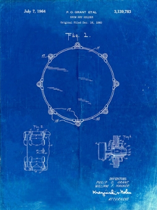 Picture of PP105-FADED BLUEPRINT DRUM KEY HOLDER PATENT POSTER