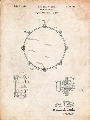 Picture of PP105-VINTAGE PARCHMENT DRUM KEY HOLDER PATENT POSTER