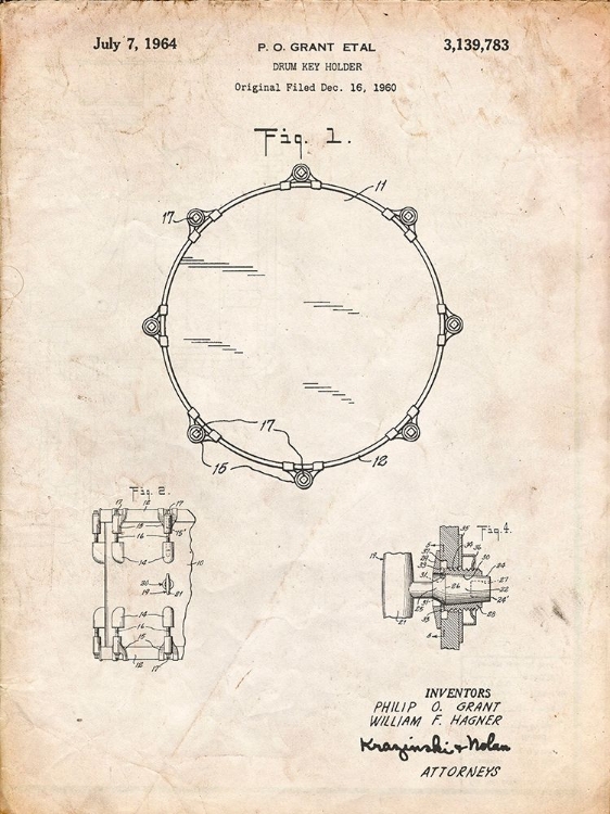 Picture of PP105-VINTAGE PARCHMENT DRUM KEY HOLDER PATENT POSTER