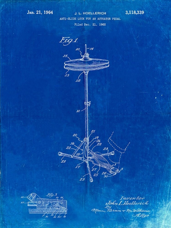 Picture of PP106-FADED BLUEPRINT HI HAT CYMBAL STAND AND PEDAL PATENT POSTER