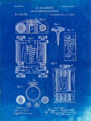 Picture of PP110-FADED BLUEPRINT HOLLERITH MACHINE PATENT POSTER
