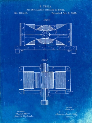 Picture of PP111-FADED BLUEPRINT TESLA DYNAMO ELECTRIC MACHINE POSTER