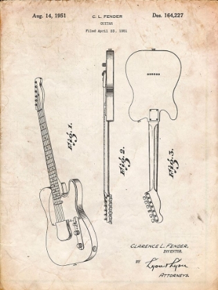Picture of PP121- VINTAGE PARCHMENT FENDER BROADCASTER ELECTRIC GUITAR PATENT POSTER