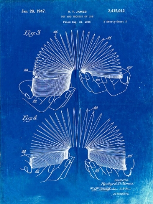 Picture of PP125- FADED BLUEPRINT SLINKY TOY PATENT POSTER