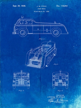 Picture of PP128- FADED BLUEPRINT FIRETRUCK 1939 PATENT POSTER