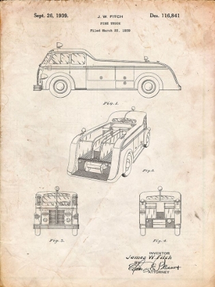 Picture of PP128- VINTAGE PARCHMENT FIRETRUCK 1939 PATENT POSTER