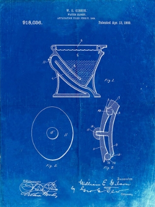 Picture of PP129- FADED BLUEPRINT SIPHONING WATER CLOSET 1909 PATENT POSTER