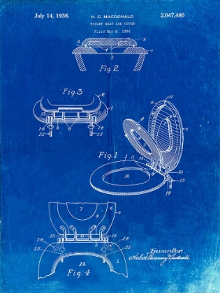 Picture of PP130- FADED BLUEPRINT TOILET SEAT POSTER