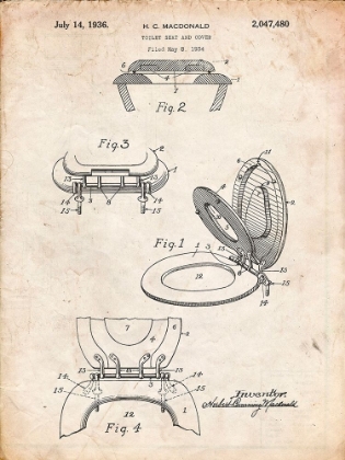 Picture of PP130- VINTAGE PARCHMENT TOILET SEAT POSTER