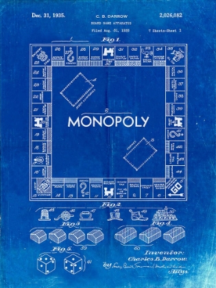 Picture of PP131- FADED BLUEPRINT MONOPOLY PATENT POSTER