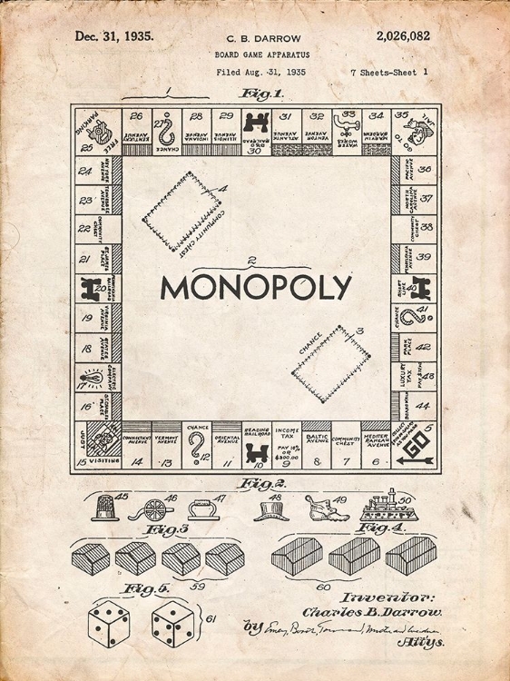 Picture of PP131- VINTAGE PARCHMENT MONOPOLY PATENT POSTER