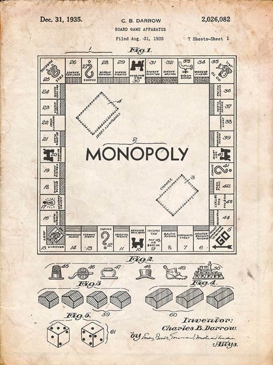 Picture of PP131- VINTAGE PARCHMENT MONOPOLY PATENT POSTER