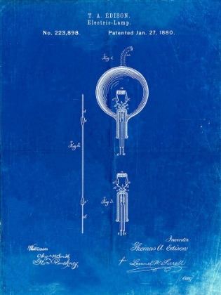 Picture of PP133- FADED BLUEPRINT THOMAS EDISON LIGHT BULB POSTER