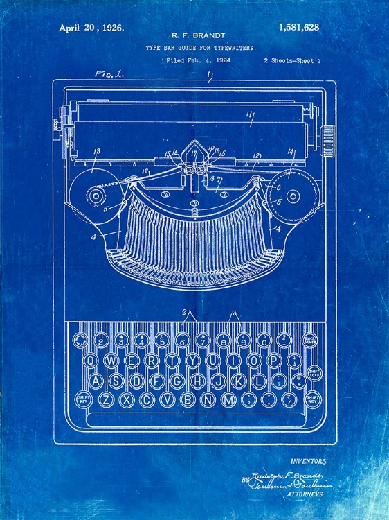 Picture of PP135- FADED BLUEPRINT DAYTON PORTABLE TYPEWRITER PATENT POSTER