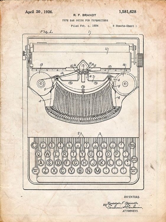 Picture of PP135- VINTAGE PARCHMENT DAYTON PORTABLE TYPEWRITER PATENT POSTER