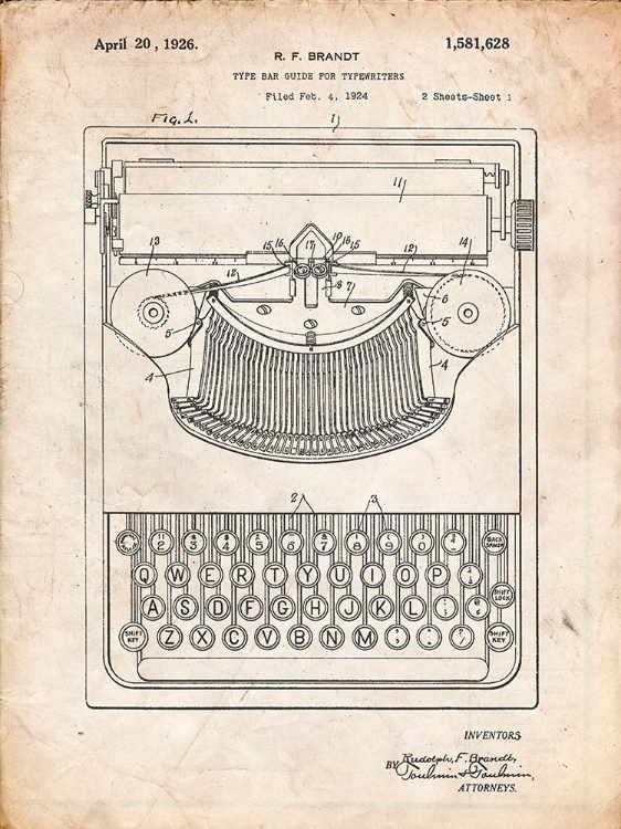 Picture of PP135- VINTAGE PARCHMENT DAYTON PORTABLE TYPEWRITER PATENT POSTER