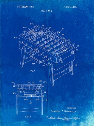Picture of PP136- FADED BLUEPRINT FOOSBALL GAME PATENT POSTER