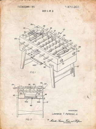 Picture of PP136- VINTAGE PARCHMENT FOOSBALL GAME PATENT POSTER