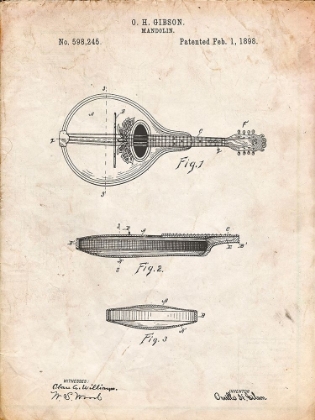 Picture of PP137- VINTAGE PARCHMENT GIBSON MANDOLIN A - MODEL PATENT POSTER