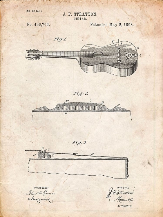 Picture of PP139- VINTAGE PARCHMENT STRATTON AND SON ACOUSTIC GUITAR PATENT POSTER