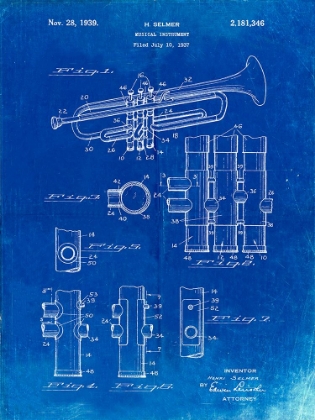 Picture of PP141- FADED BLUEPRINT SELMER 1939 TRUMPET PATENT POSTER