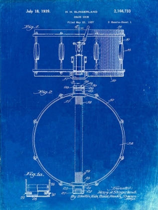 Picture of PP147- FADED BLUEPRINT SLINGERLAND SNARE DRUM PATENT POSTER