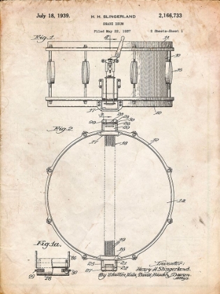 Picture of PP147- VINTAGE PARCHMENT SLINGERLAND SNARE DRUM PATENT POSTER