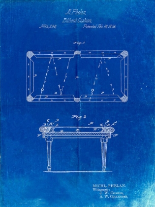 Picture of PP149- FADED BLUEPRINT POOL TABLE PATENT POSTER