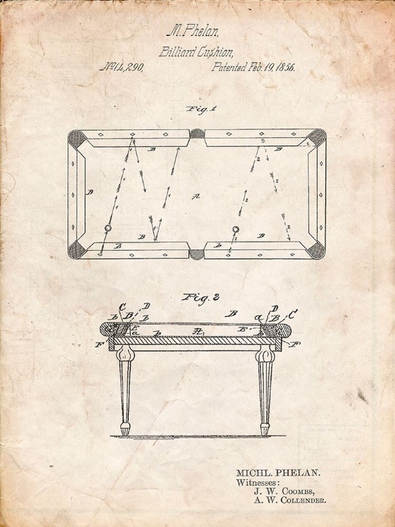 Picture of PP149- VINTAGE PARCHMENT POOL TABLE PATENT POSTER