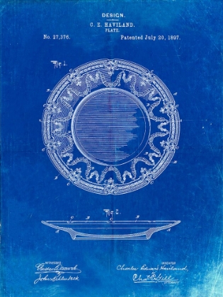 Picture of PP150- FADED BLUEPRINT HAVILAND DINNER PLATE PATENT POSTER