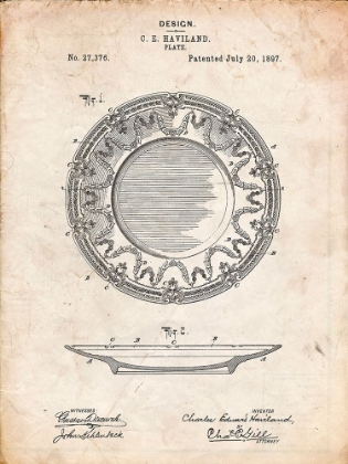 Picture of PP150- VINTAGE PARCHMENT HAVILAND DINNER PLATE PATENT POSTER