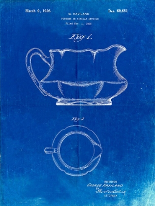 Picture of PP155- FADED BLUEPRINT HAVILAND BASIN PITCHER PATENT POSTER