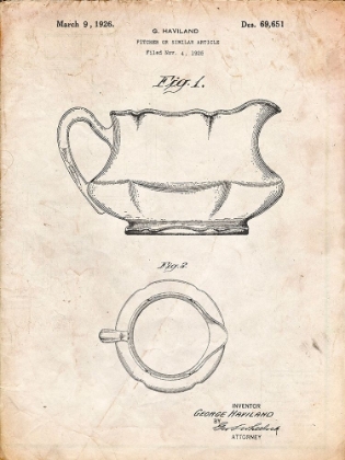 Picture of PP155- VINTAGE PARCHMENT HAVILAND BASIN PITCHER PATENT POSTER