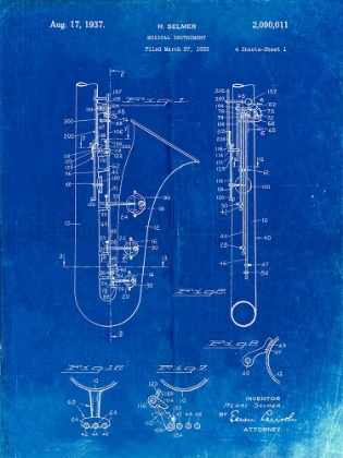 Picture of PP156- FADED BLUEPRINT SELMER 1937 SAXOPHONE POSTER