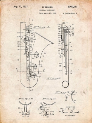 Picture of PP156- VINTAGE PARCHMENT SELMER 1937 SAXOPHONE POSTER