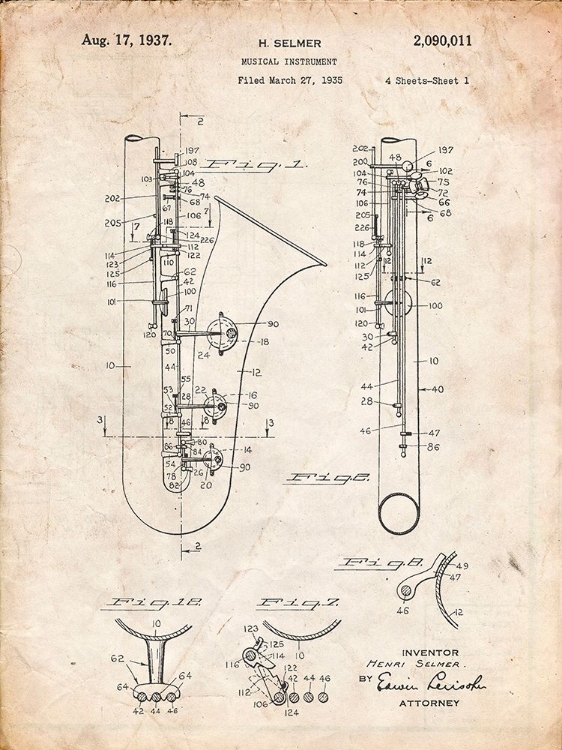 Picture of PP156- VINTAGE PARCHMENT SELMER 1937 SAXOPHONE POSTER