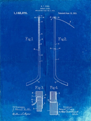 Picture of PP157- FADED BLUEPRINT HOCKEY STICK 1915 POSTER
