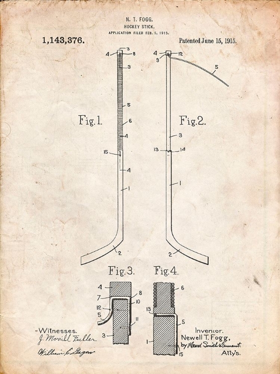 Picture of PP157- VINTAGE PARCHMENT HOCKEY STICK 1915 POSTER