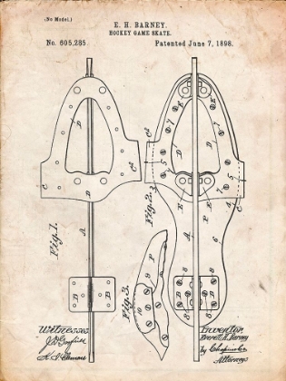 Picture of PP158- VINTAGE PARCHMENT 1898 HOCKEY SKATE PATENT POSTER