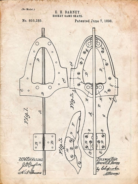 Picture of PP158- VINTAGE PARCHMENT 1898 HOCKEY SKATE PATENT POSTER