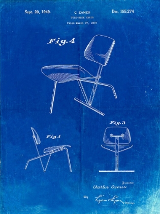 Picture of PP159- FADED BLUEPRINT EAMES TILT BACK CHAIR PATENT POSTER