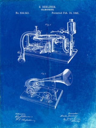 Picture of PP160- FADED BLUEPRINT BERLINER GRAMOPHONE POSTER