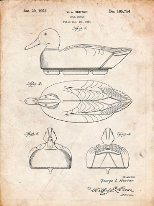 Picture of PP161- VINTAGE PARCHMENT DUCK DECOY PATENT POSTER