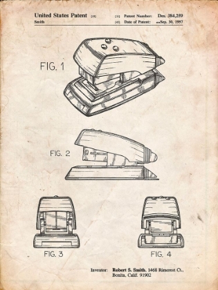 Picture of PP164- VINTAGE PARCHMENT MINI STAPLER PATENT POSTER